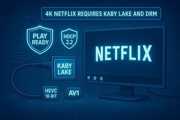 Blue tech illustration: Netflix 4K requires Kaby Lake and DRM.