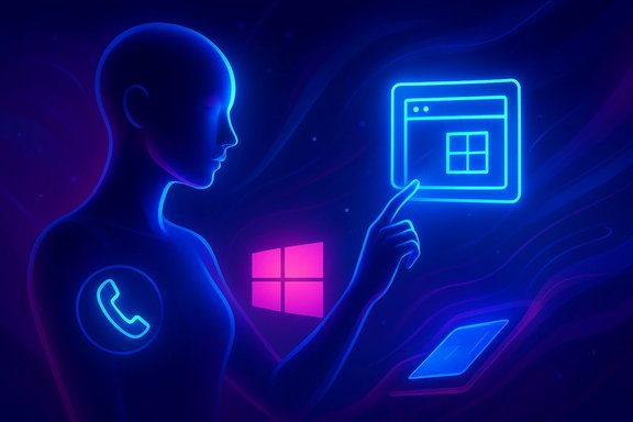 Neon figure interacts with a glowing blue window interface in a futuristic tech scene.
