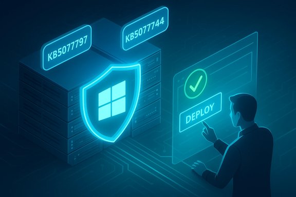 A person deploys Windows security in a futuristic holographic data center.