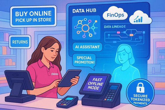 Clerk uses a high-tech checkout with data hub, AI assistant, and secure tokenized payments.