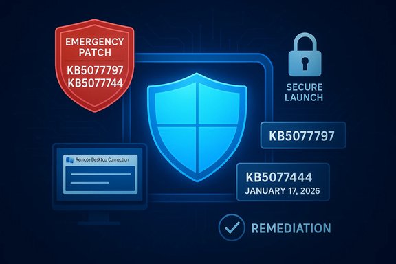 Emergency patch KB5077797/KB5077744 with remediation and secure launch.