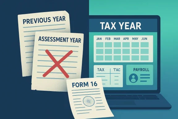 Tax year documents and Form 16 with a red X over the assessment form.