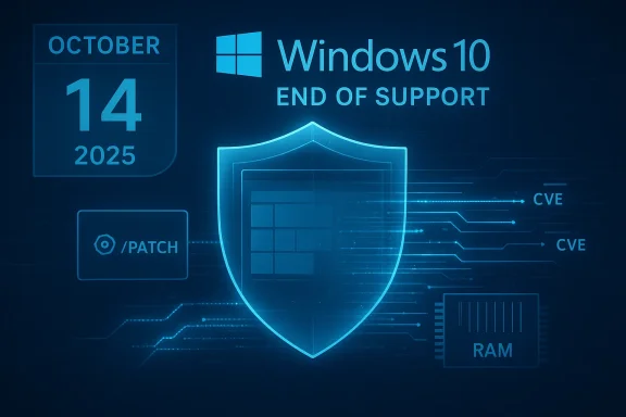 Windows 10 end of support on October 14, 2025.