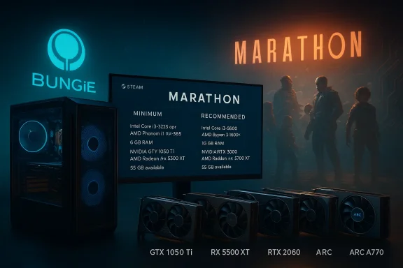 Marathon showcase by Bungie: a gaming PC, large monitor, and multiple GPUs.