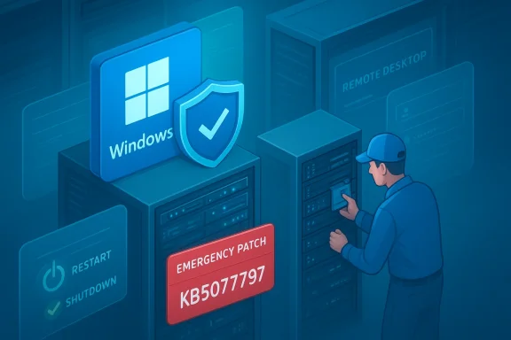 Technician applies an emergency Windows patch to servers in a data center.