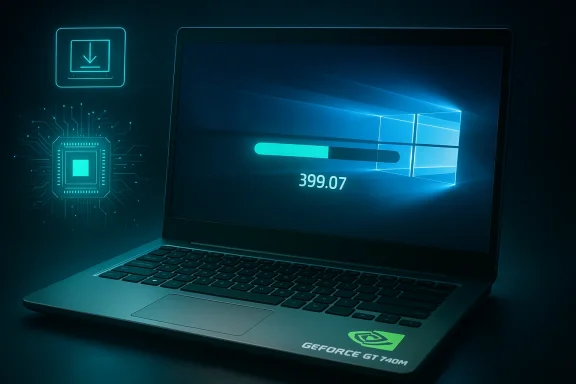 Futuristic laptop displays Windows boot progress amid neon circuit graphics.