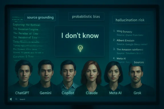 A dashboard of AI models with six avatars around a central 'I don’t know' message.