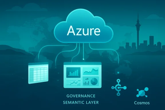 Azure cloud illustrating governance, semantic layer, and Cosmos concepts.