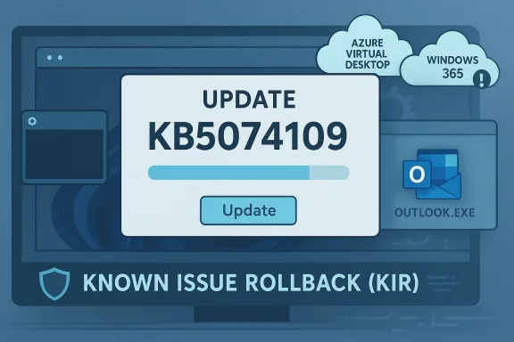 Software update KB5074109 in progress with Known Issue Rollback (KIR).