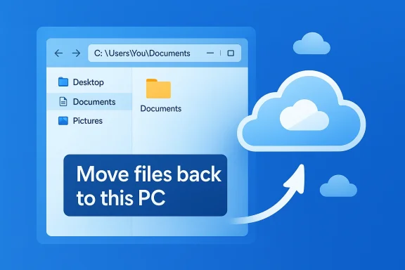 Illustration of moving files from cloud storage back to this PC.