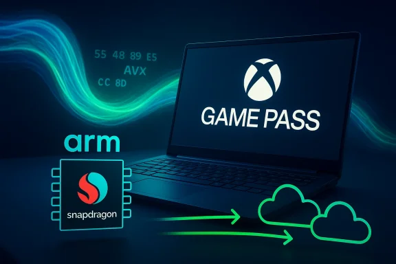 Xbox Game Pass on a laptop with an ARM Snapdragon chip and cloud streaming.