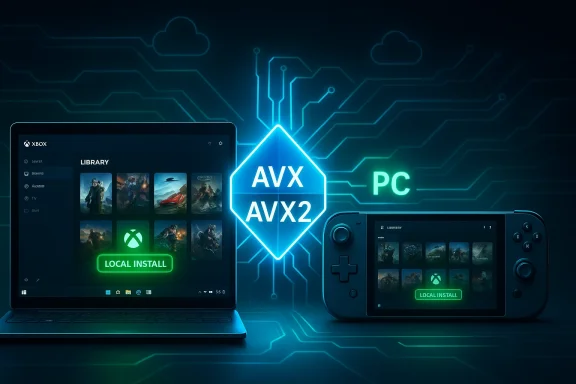 Neon AVX/AVX2 emblem links PC and handheld console with a local install.