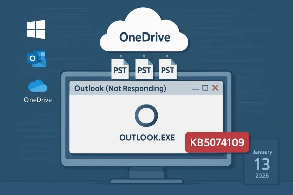 Outlook not responding while PSTs are uploaded to OneDrive cloud (KB5074109).