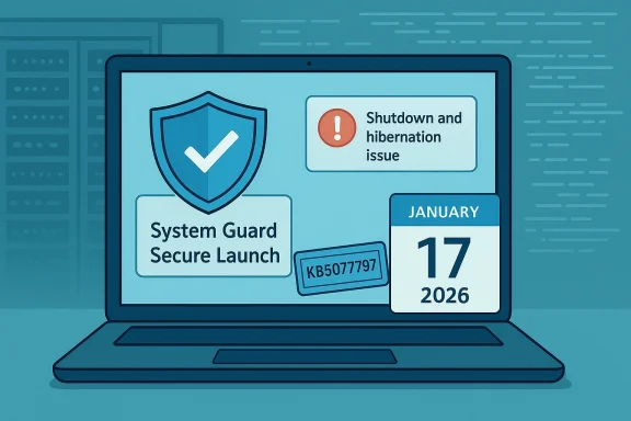 Laptop screen showing a system guard security dashboard with a shield, alert, and date.
