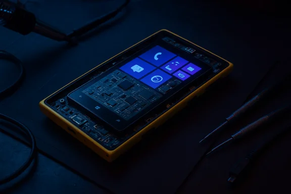 A yellow smartphone opened to reveal its circuit board during repair.