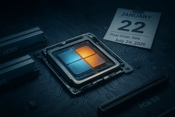 Close-up of a computer CPU on a motherboard beside a calendar page reading January 22.