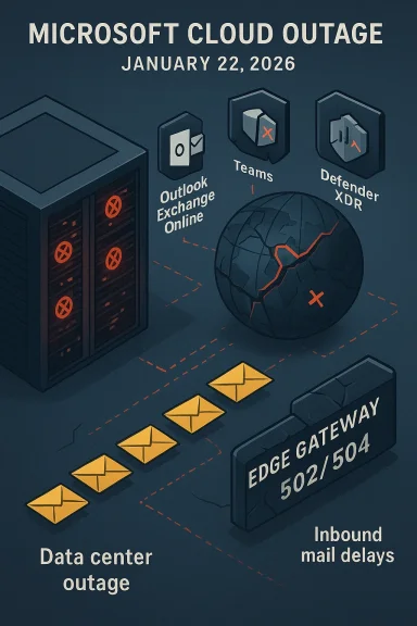 Microsoft cloud outage on Jan 22, 2026 disrupts Outlook Online, Teams, Defender XDR, and email.