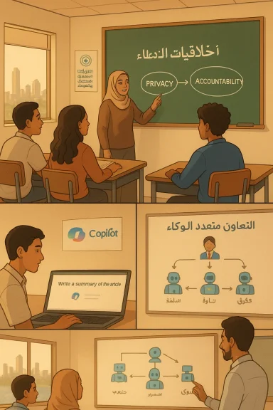 A classroom lesson on AI ethics—privacy and accountability, with Copilot and multi-agent diagrams.