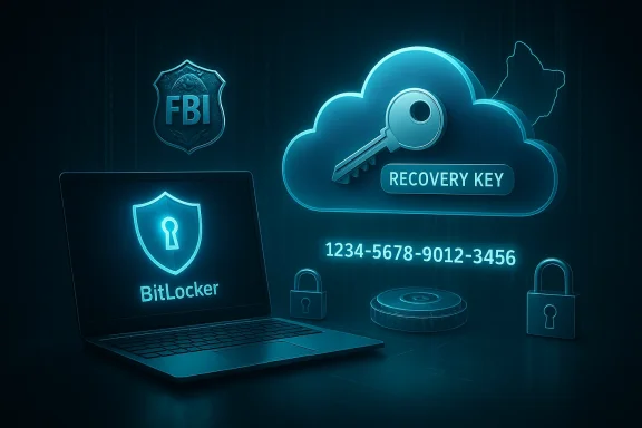 Futuristic cybersecurity scene with a cloud recovery key, BitLocker shield, and encrypted locks. Futuristic cybersecurity scene with a cloud recovery key, BitLocker shield, and encrypted locks.