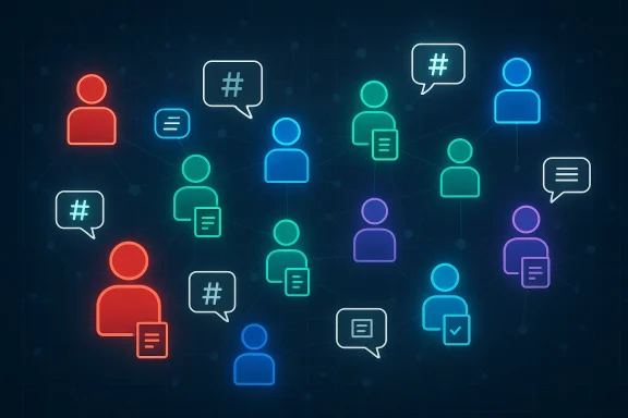 Neon user icons and chat bubbles create a vibrant digital networking map.