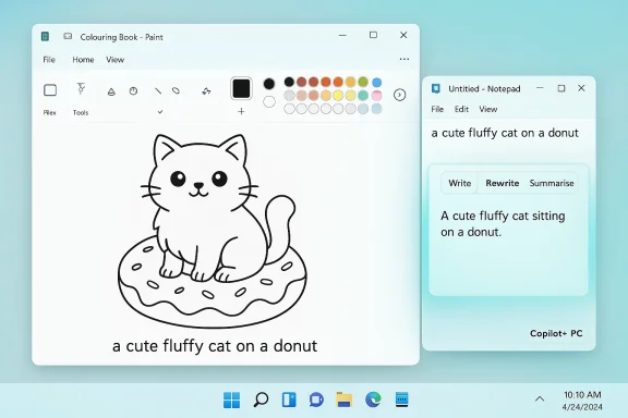 A cute fluffy cat sitting on a donut drawn in Paint on a Windows desktop.