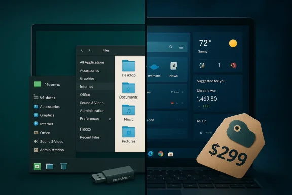 Split-screen laptop showing retro Windows UI on left and modern dashboard on right. Split-screen laptop showing retro Windows UI on left and modern dashboard on right.