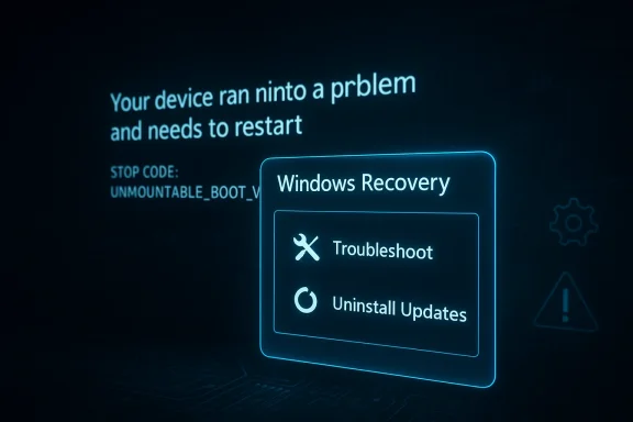 Windows Recovery screen with Troubleshoot and Uninstall Updates options. Windows Recovery screen with Troubleshoot and Uninstall Updates options.