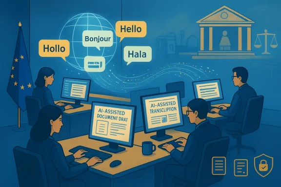 EU office staff use AI to draft documents and transcribe multilingual text.