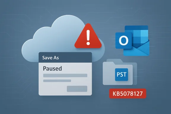 Cloud backup paused warning for PST files with code KB5078127.