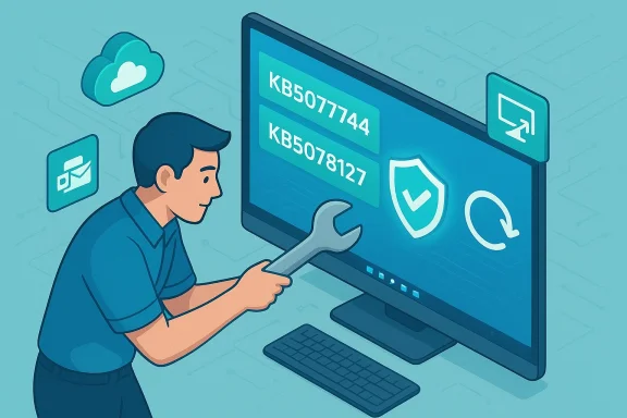 A technician uses a wrench to fix a computer screen displaying security icons and code.