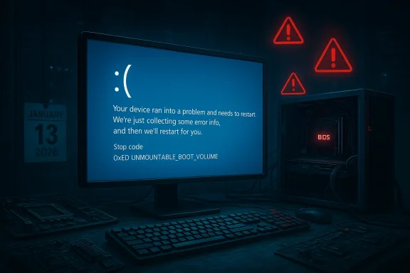 Blue Windows crash screen on a desktop PC in a dark, techy workspace. Blue Windows crash screen on a desktop PC in a dark, techy workspace.