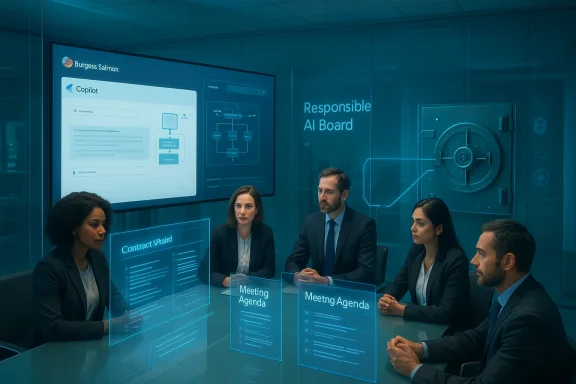 Five professionals in a glass-walled boardroom review AI dashboards and meeting agendas. Five professionals in a glass-walled boardroom review AI dashboards and meeting agendas.