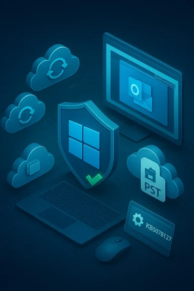Cloud and local security icons around a laptop symbolize data protection. Cloud and local security icons around a laptop symbolize data protection.