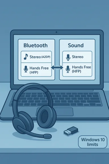 Laptop screen shows Bluetooth and sound pairing options for a headset.