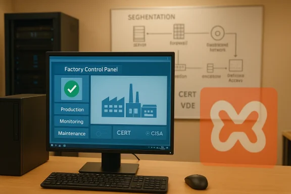 Factory Control Panel displayed on a monitor in an industrial setting.