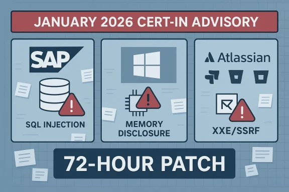 January 2026 CERT-In Advisory highlights SQLi, memory disclosure, and XXE/SSRF with a 72-hour patch.