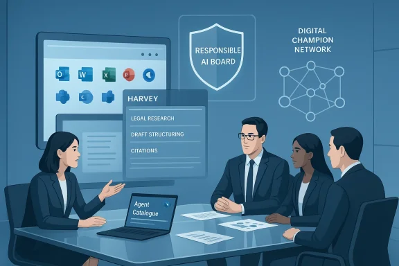 Professionals in a boardroom review the Agent Catalogue amid a Responsible AI Board display. Professionals in a boardroom review the Agent Catalogue amid a Responsible AI Board display.
