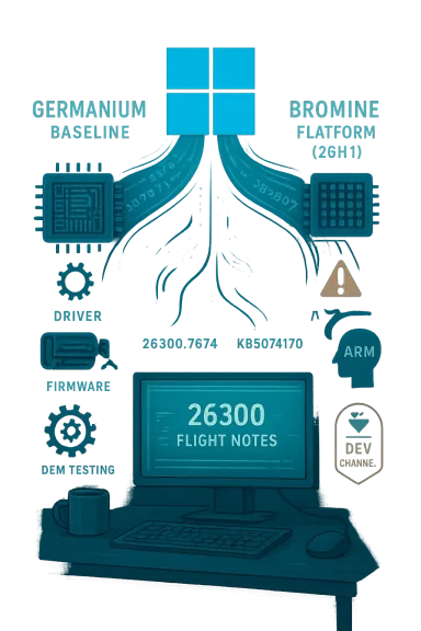 Teal-toned tech diagram of a desk computer showing “26300 Flight Notes” with labeled chips and test icons. Teal-toned tech diagram of a desk computer showing “26300 Flight Notes” with labeled chips and test icons.