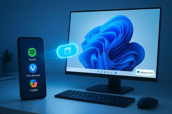 Smartphone-to-PC pairing shows Copilot connecting apps to a Windows 11 desktop.