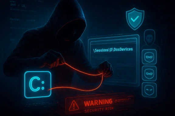 Hooded hacker connects a glowing red line to neon C: amid security alerts.