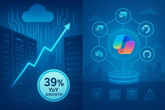 Blue infographic showing 39% YoY growth with a cloud-driven, connected app ecosystem.
