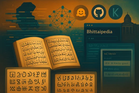 An open Qur’an beside a digital encyclopedia and tech icons, blending faith with knowledge.