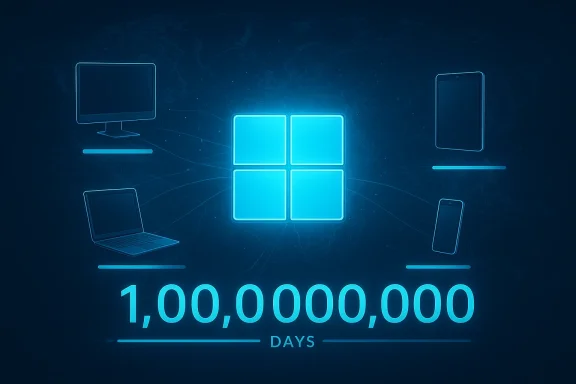 Neon Windows logo hub linking PCs, laptops, tablets, and smartphones across a digital globe.