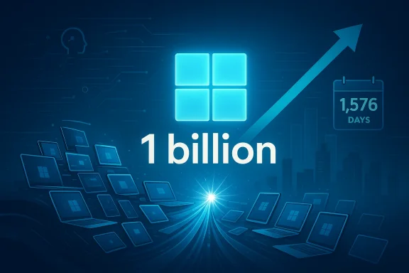 Windows reaches 1 billion devices with an upward growth arrow.