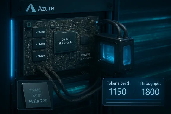 Azure server blade with HBM3e memory, on-die SRAM cache, FP4/FP8 tensor cores, and a 3nm TSMC chip. Azure server blade with HBM3e memory, on-die SRAM cache, FP4/FP8 tensor cores, and a 3nm TSMC chip.
