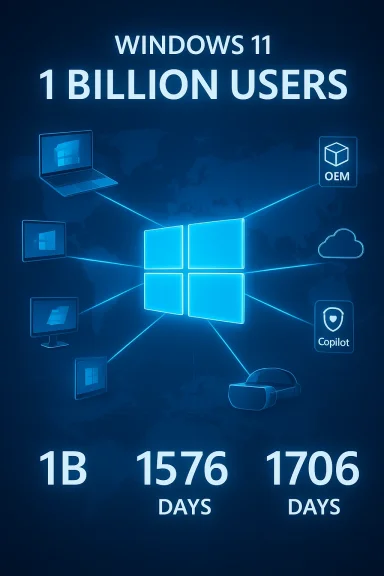 Windows 11 reaches 1 billion users, connecting devices worldwide.
