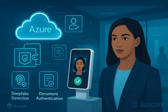 Business professional uses Azure cloud tools for identity verification, including biometric checks and document authentication.