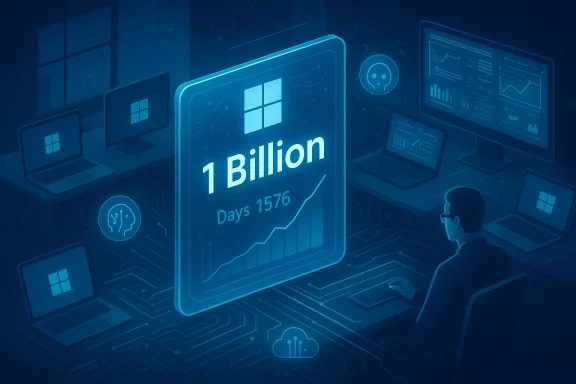 A futuristic data lab with a large screen showing “1 Billion Days 1576” and a rising chart.