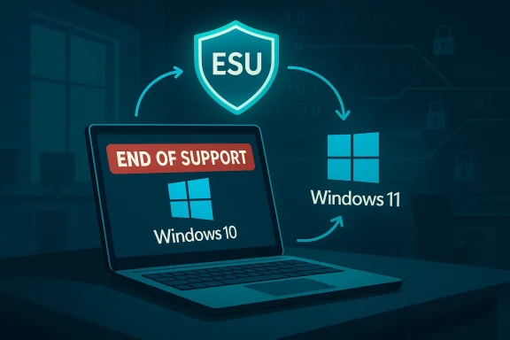 Windows 10 end of support; ESU shields upgrade to Windows 11.