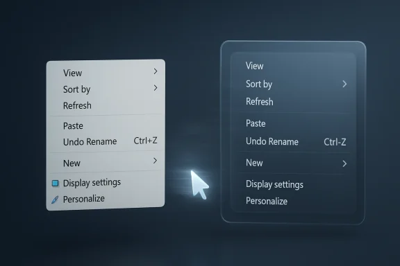 Two floating context menus in different styles with a glowing cursor between them.